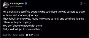 Chess Grandmaster Vidit Gujrathi Clashes with 'LiverDoc' Over Family's Medical Credentials
