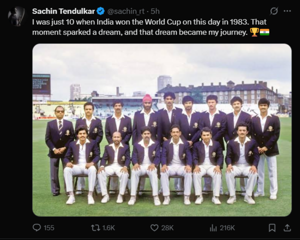 Tendulkar's heartfelt tribute to the 1983 victory