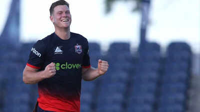 Mitchell Owen celebrates a crucial wicket