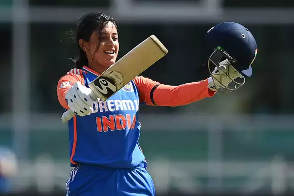 Smriti Mandhana celebrates her century against England